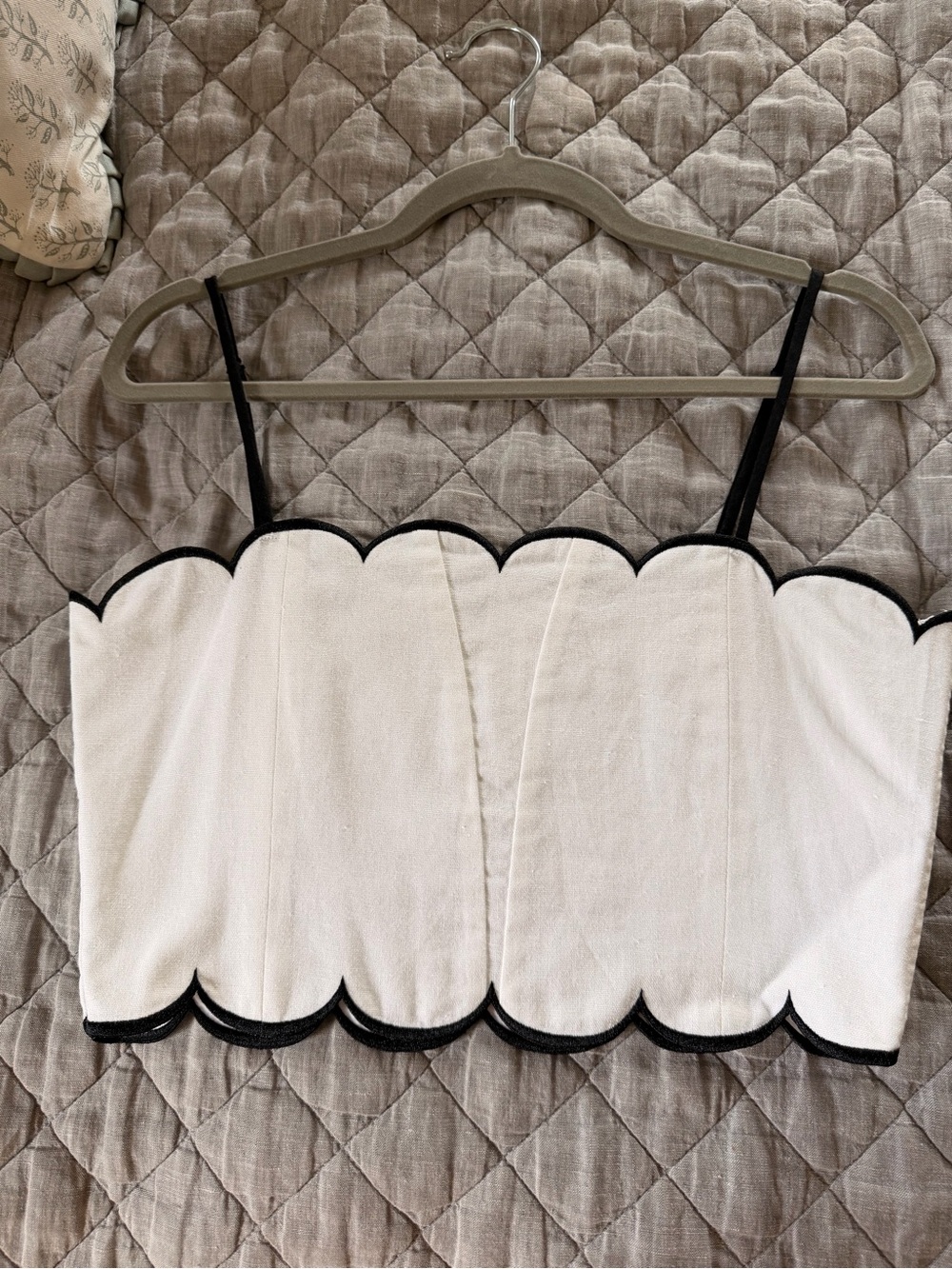 Meshki White Crop Top with Black Scallop Trim - Picture 2 of 9